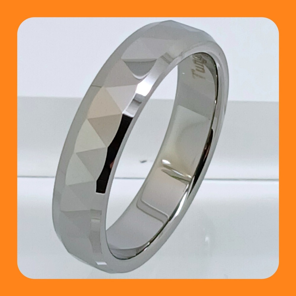 Vintage‎ 90s New Mens Tungsten Carbide 6mm Faceted Geometric Band Ring Size 12.5